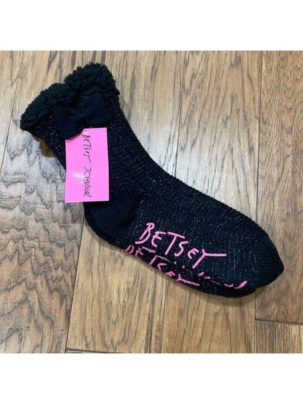 Betsey Johnson NWT Black and Silver women’s size 8-10 sock slippers